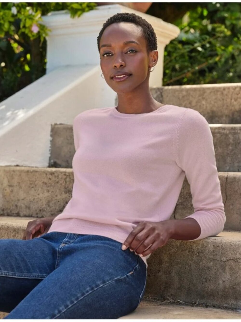 Garnet Hill 100% Cashmere Crew Neck Sweater Quiet Luxury Minimalist Pink - S